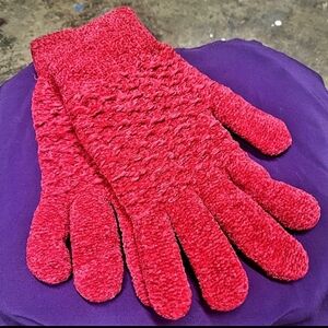 Super Soft Women's Sherpa-Lined Red Knit Autumn/Winter Gloves